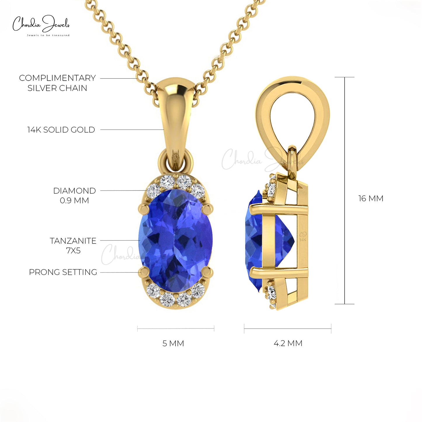 New Fashion Personalized Natural White Diamond Half Halo Pendant Necklace Oval Shape Blue Tanzanite Pendant in 14k Pure Gold Anniversary Gift For Wife