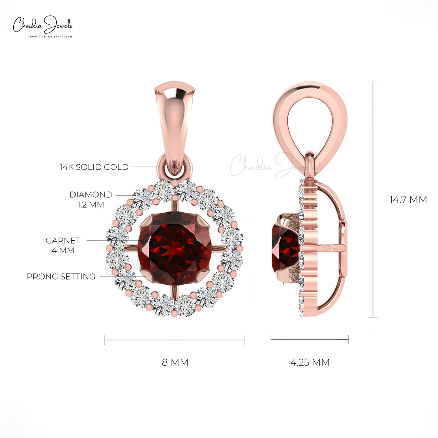 Load image into Gallery viewer, Natural Rhodolite Garnet &amp;amp; G-H Diamond Halo Pendant in 14K Solid Gold January Birthstone
