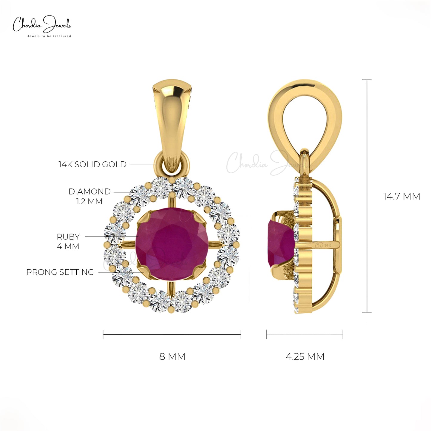 Natural July Birthstone Ruby and G-H Diamond Halo Pendant in 14k Gold