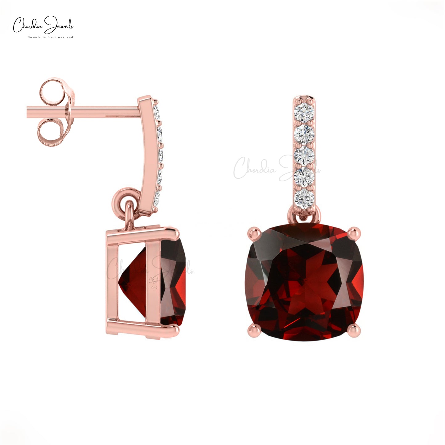 January Birthstone Genuine Cushion Garnet And Diamond Dangler Earrings