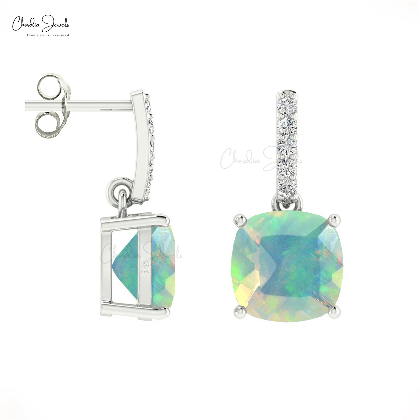 Superior Quality 14K Gold Ethiopian Opal And Diamond Dangler Earrings For Women