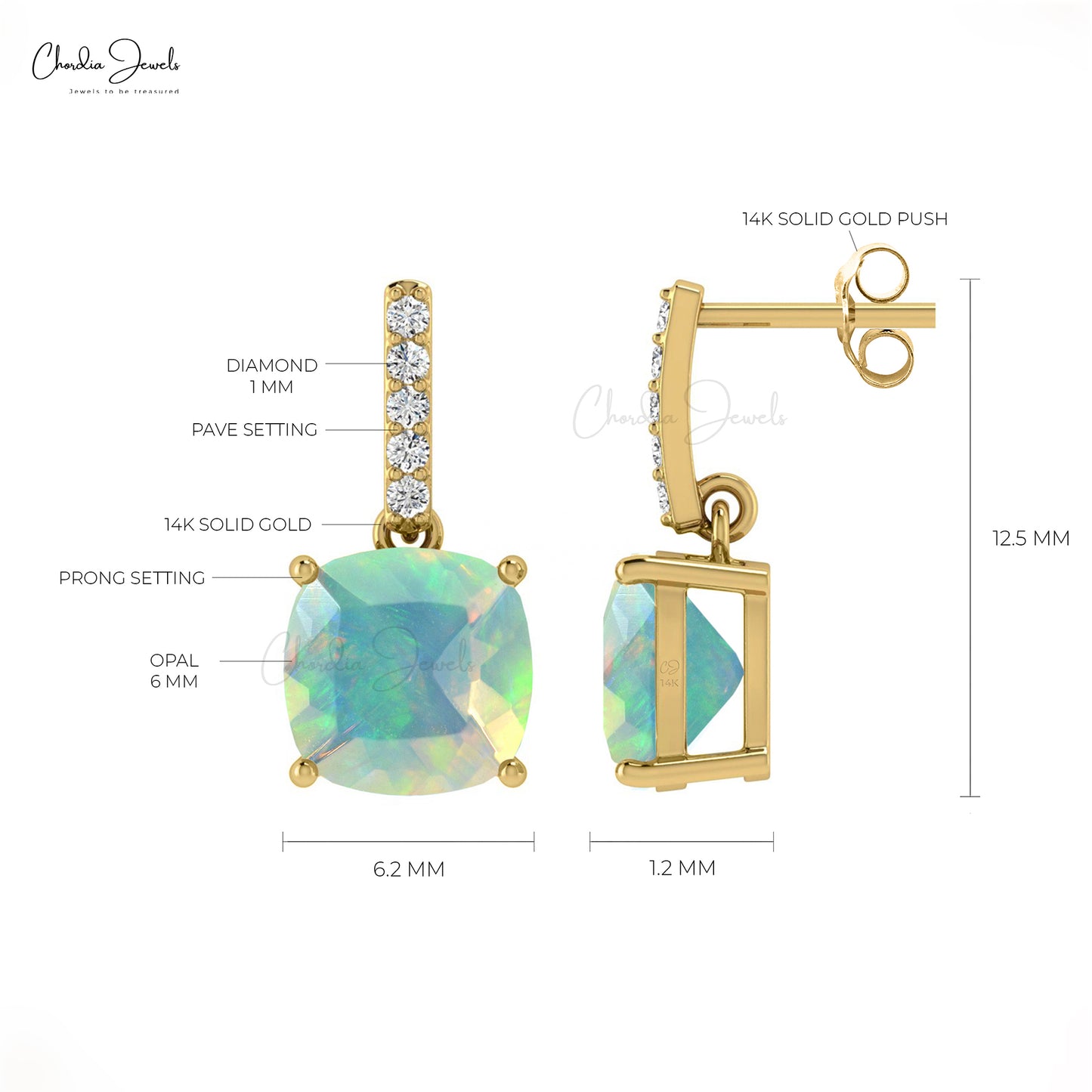 Superior Quality 14K Gold Ethiopian Opal And Diamond Dangler Earrings For Women