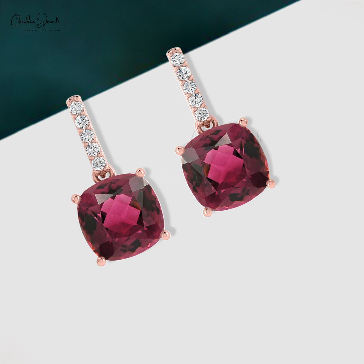 Natural 14K Gold Pink Tourmaline Diamond Dangler Earrings For Gift October Birthstone