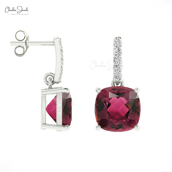 Load image into Gallery viewer, Natural 14K Gold Pink Tourmaline Diamond Dangler Earrings For Gift October Birthstone
