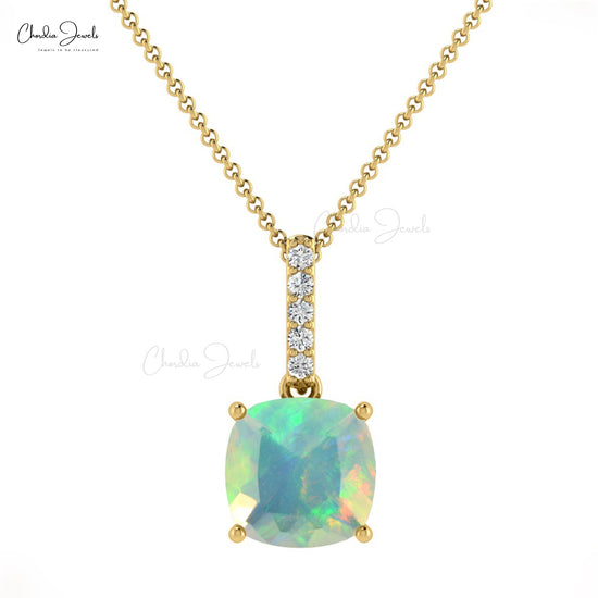 High Quality Gemstone Cushion Opal Pendant in 14K Gold