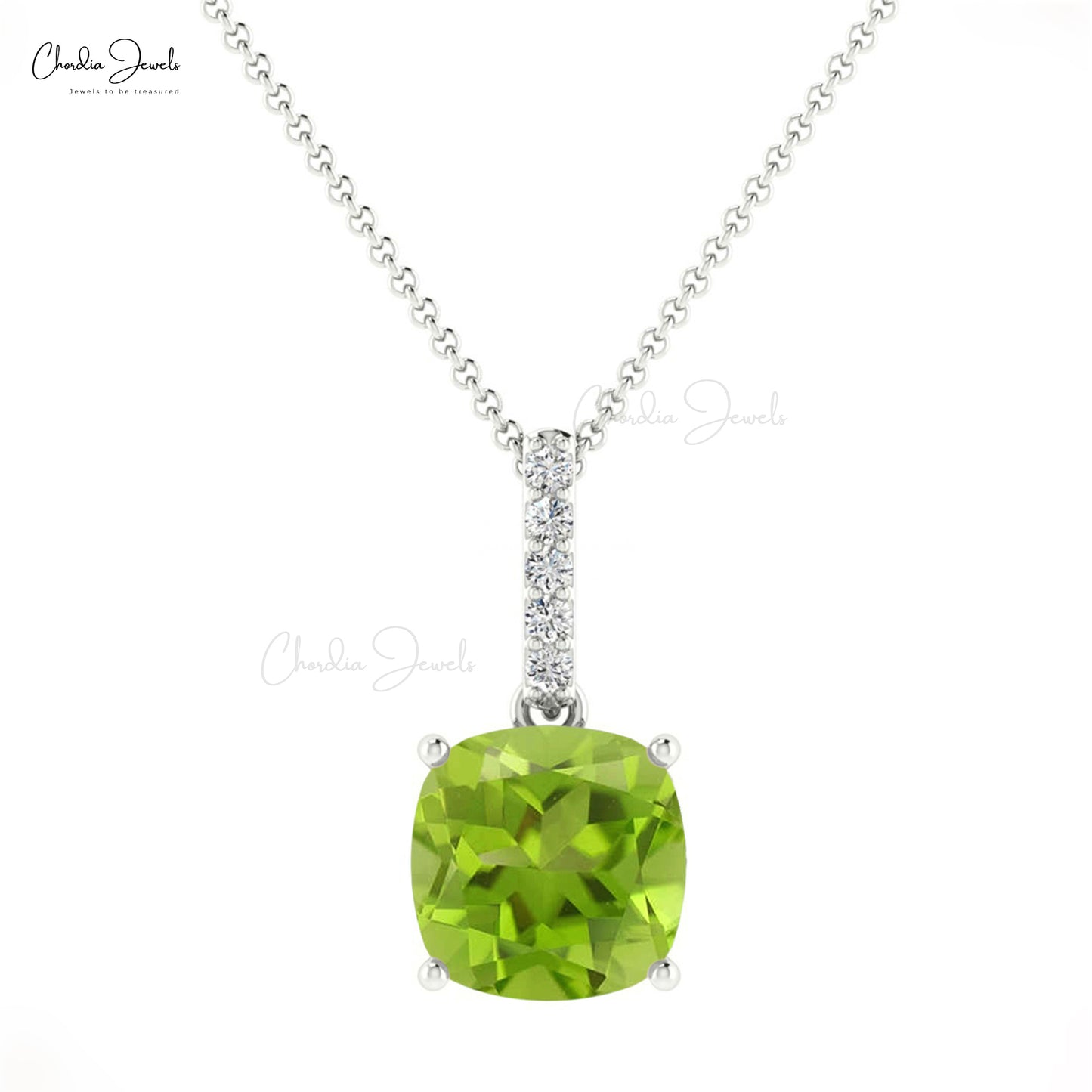 Trendy Vintage Cushion Shape Natural Green Peridot Dangling Pendant Necklace 14k Solid Gold White Diamond Charms Pendant Dainty Jewelry For Women