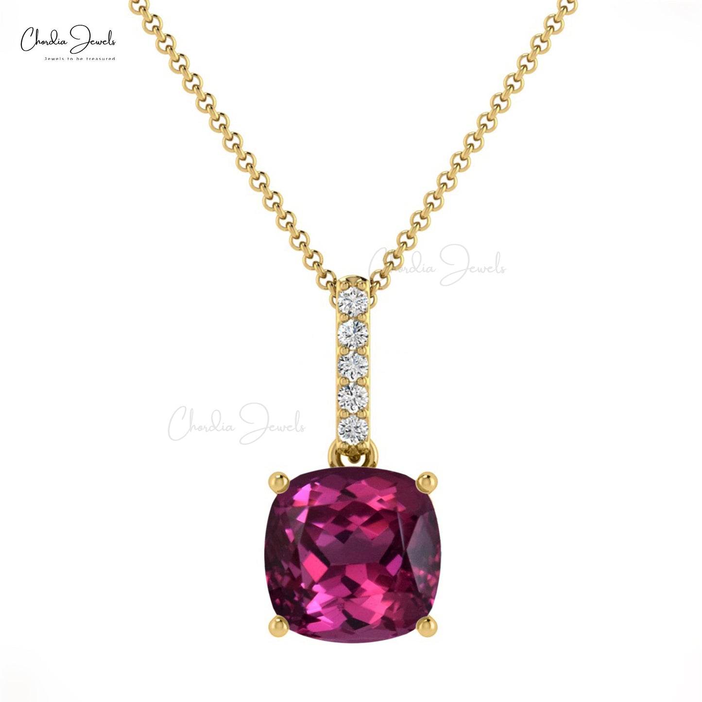 Fine Jewelry Rhodolite Garnet 14K Gold Pendant Necklace with I1-I2/G-H Diamonds