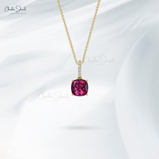 Fine Jewelry Rhodolite Garnet 14K Gold Pendant Necklace with I1-I2/G-H Diamonds