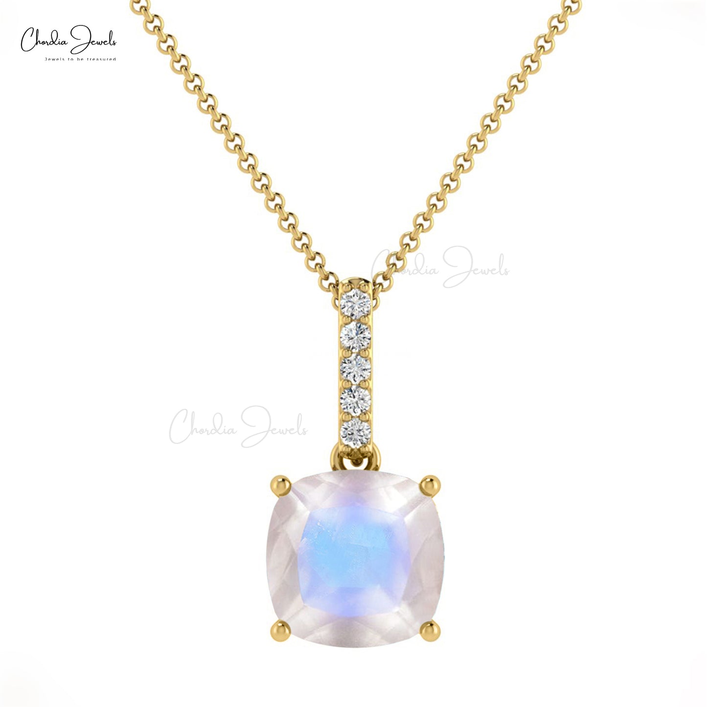 Load image into Gallery viewer, Natural Rainbow Moonstone Dangling Pendant Necklace 14k Solid Gold Genuine White Diamond Pendant Minimalist Jewelry For Birthday Gift
