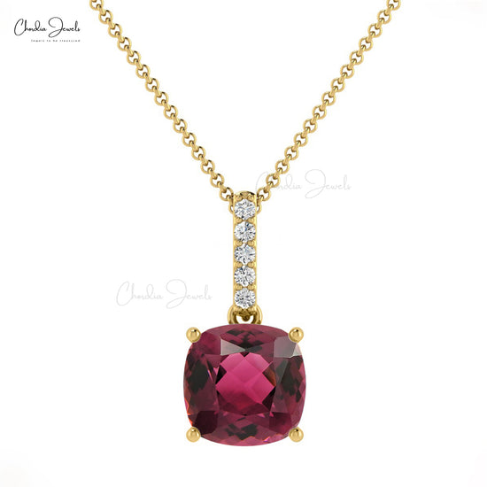 Natural Pink Tourmaline Pendant in 14K Gold with Round White Diamond