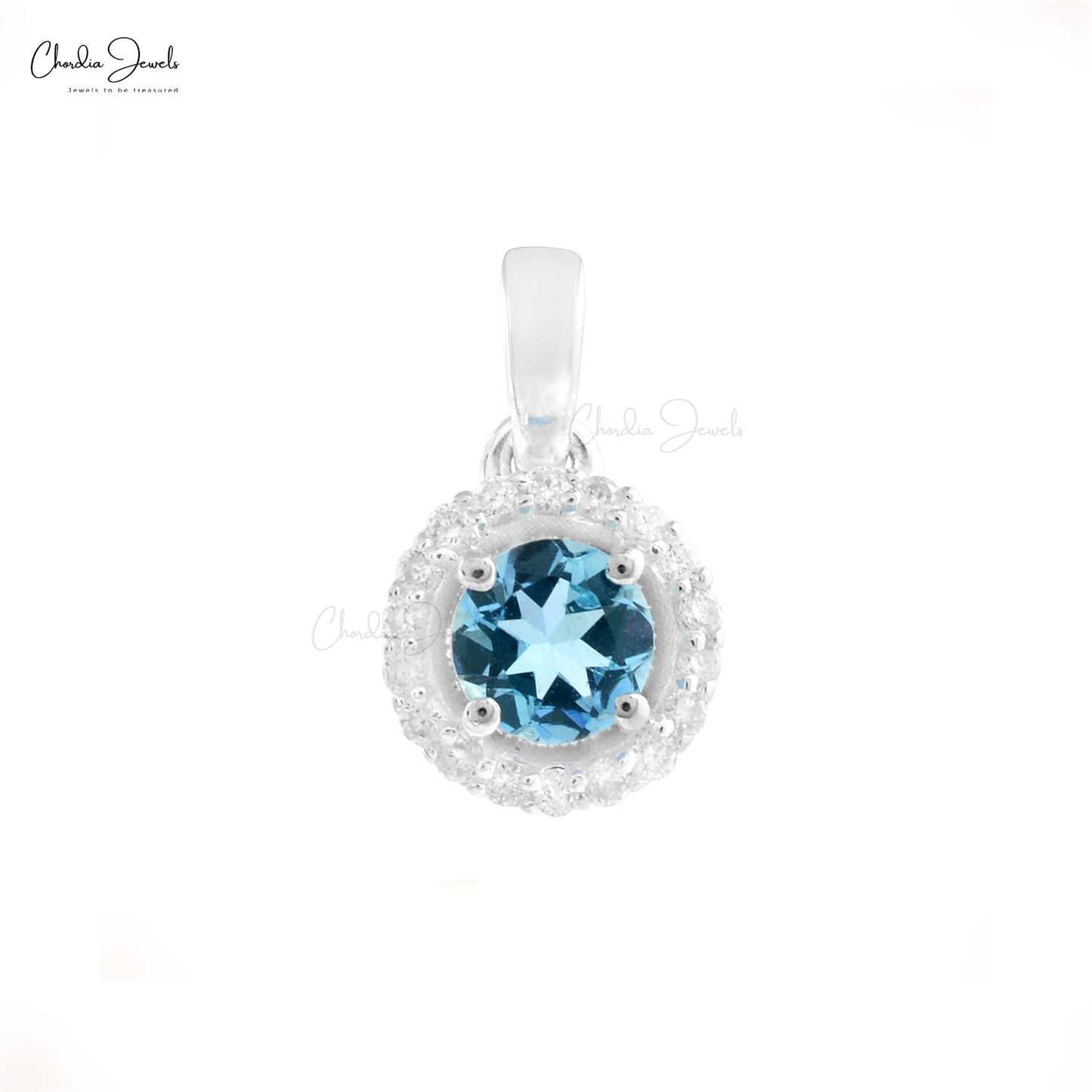 Diamond Halo Pendant With Aquamarine