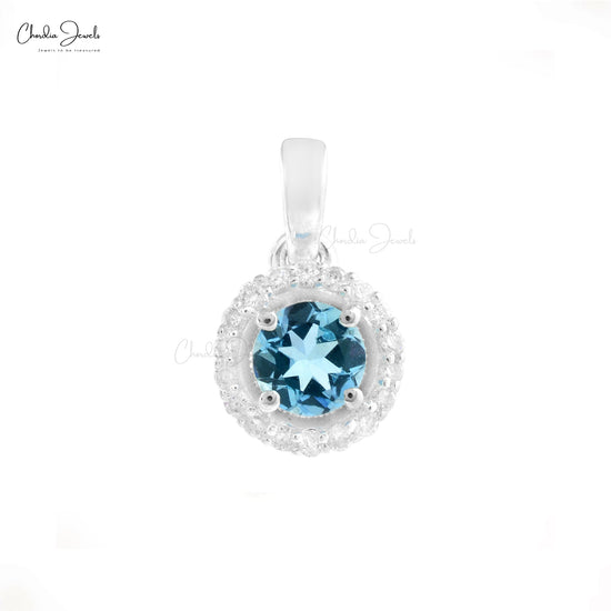 Diamond Halo Pendant With Aquamarine