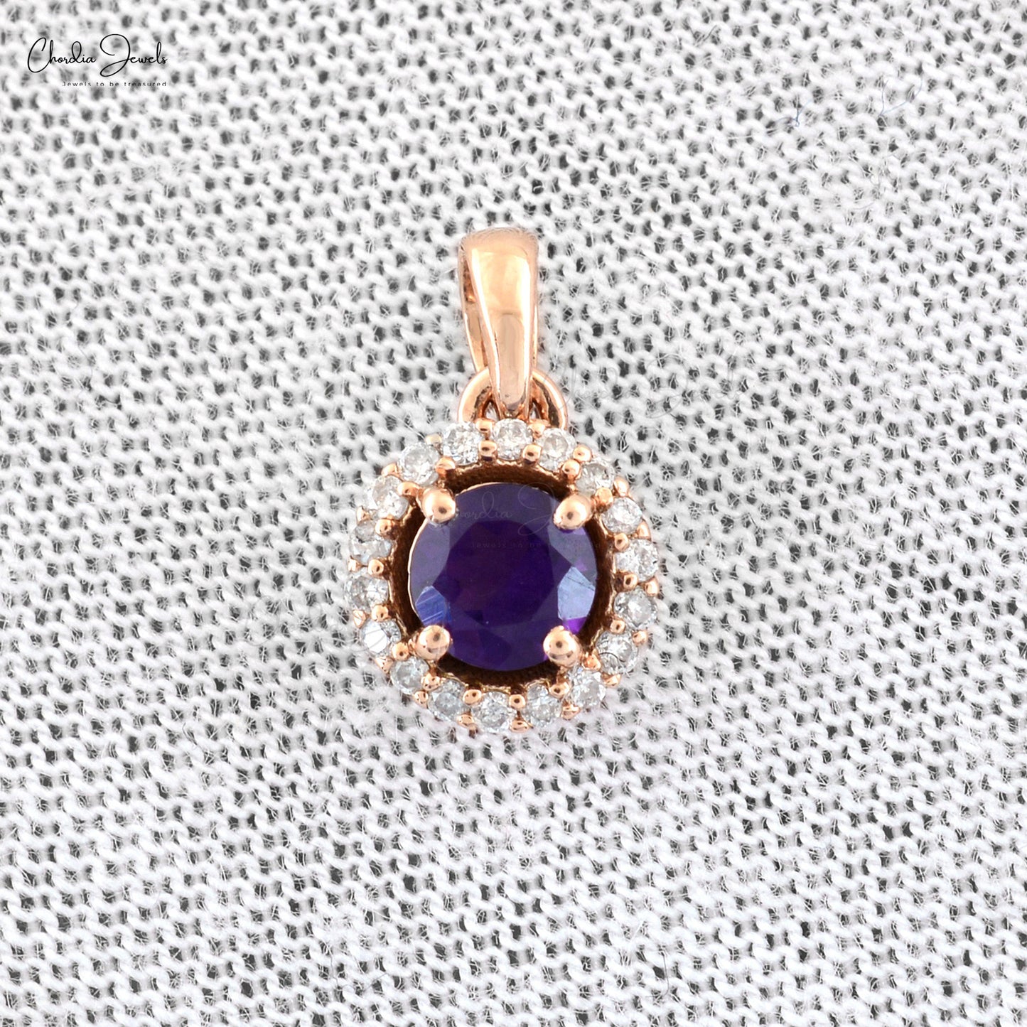 Simple Elegant Natural Amethyst Halo Pendant Necklace 14k Pure Rose Gold Pave Set Diamond Jewelry Birthday Gift For Mom and Sister