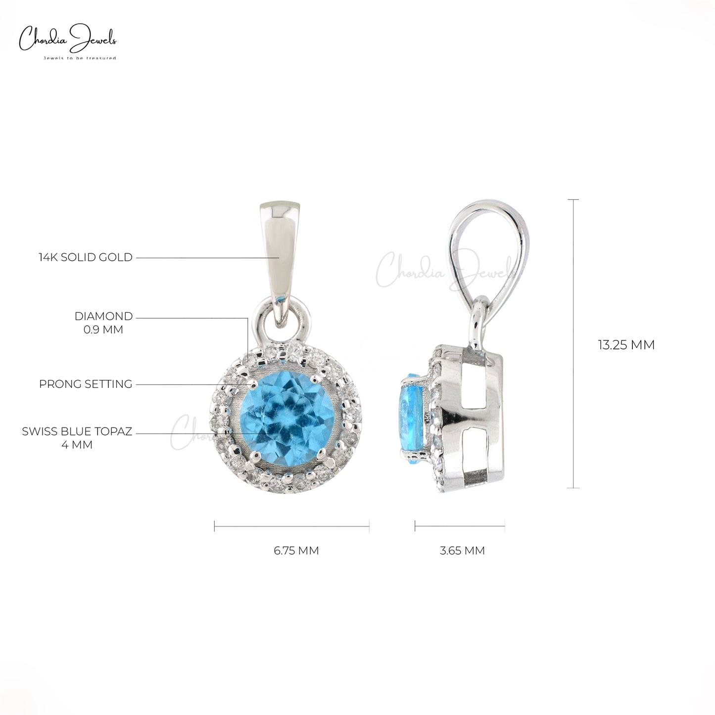 Swiss Blue Topaz Halo Pendant