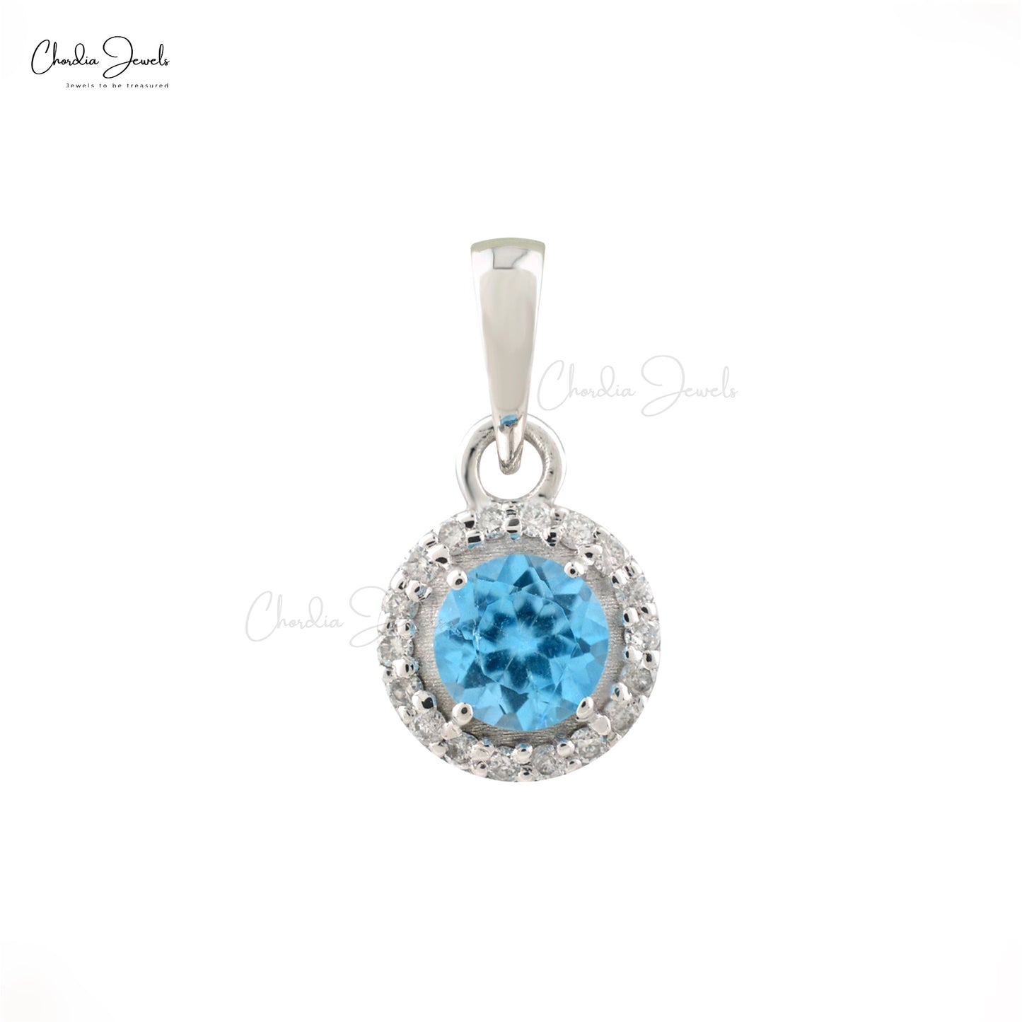 Swiss Blue Topaz Halo Pendant