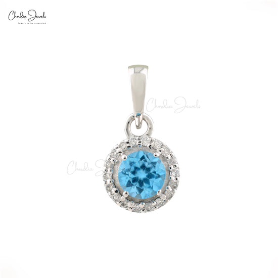 Swiss Blue Topaz Halo Pendant