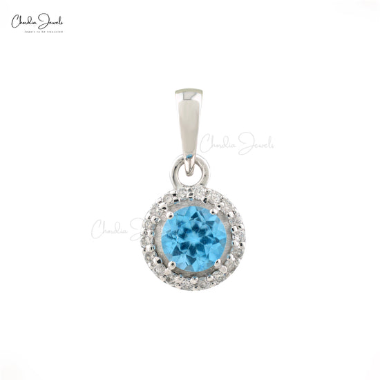 Load image into Gallery viewer, Swiss Blue Topaz Halo Pendant

