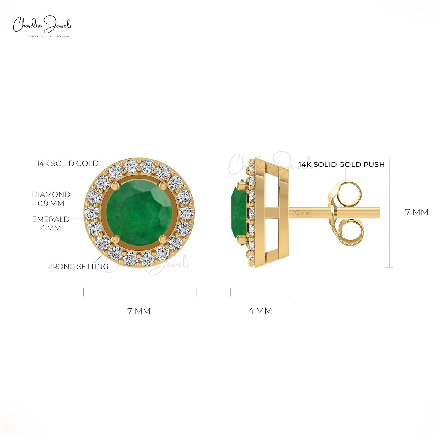 Load image into Gallery viewer, Green Emerald May Birthstone Halo Earrings 14k Real Gold White Diamond Earrings 4mm Round Cut Natural Gemstone Elegant Jewelry
