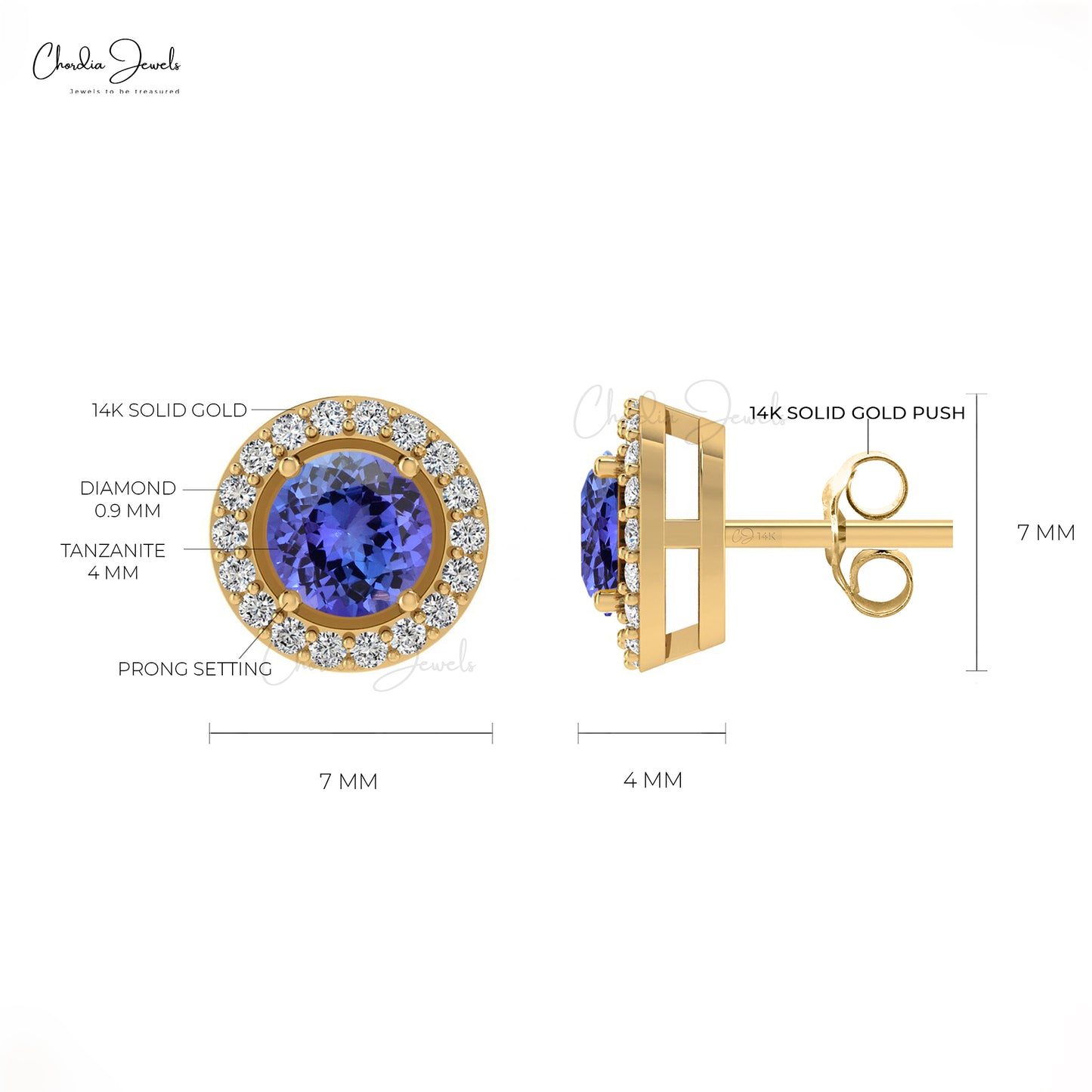 Gold Tanzanite Halo Earrings