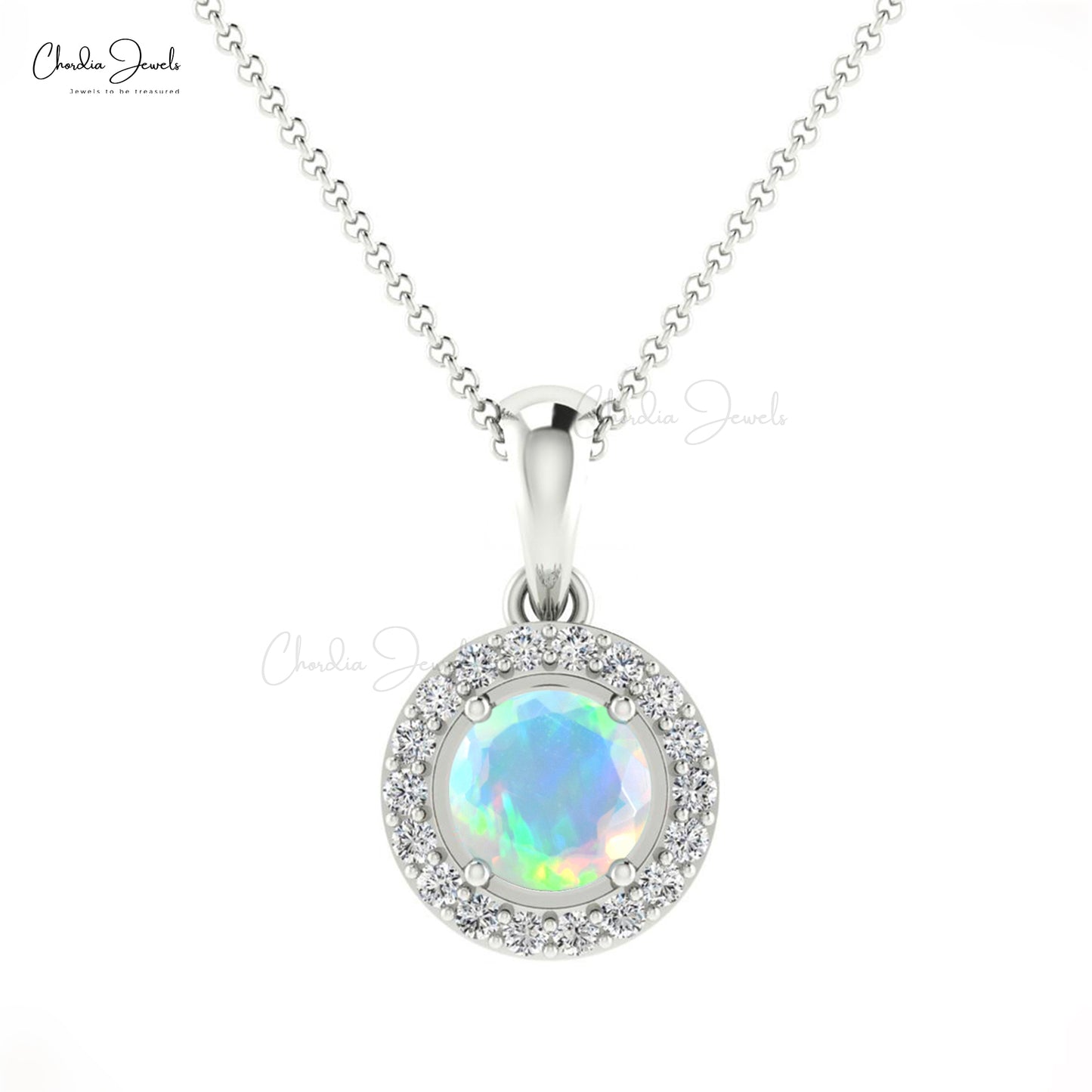 Fashion Simple Style Natural Ethiopian Fire Opal and White Diamond Halo Pendant Necklace in 14k Real Gold Anniversary Gift For Wife