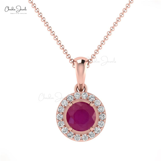 Load image into Gallery viewer, Fine Jewelry Round Cut Ruby 14K Gold Halo Pendant
