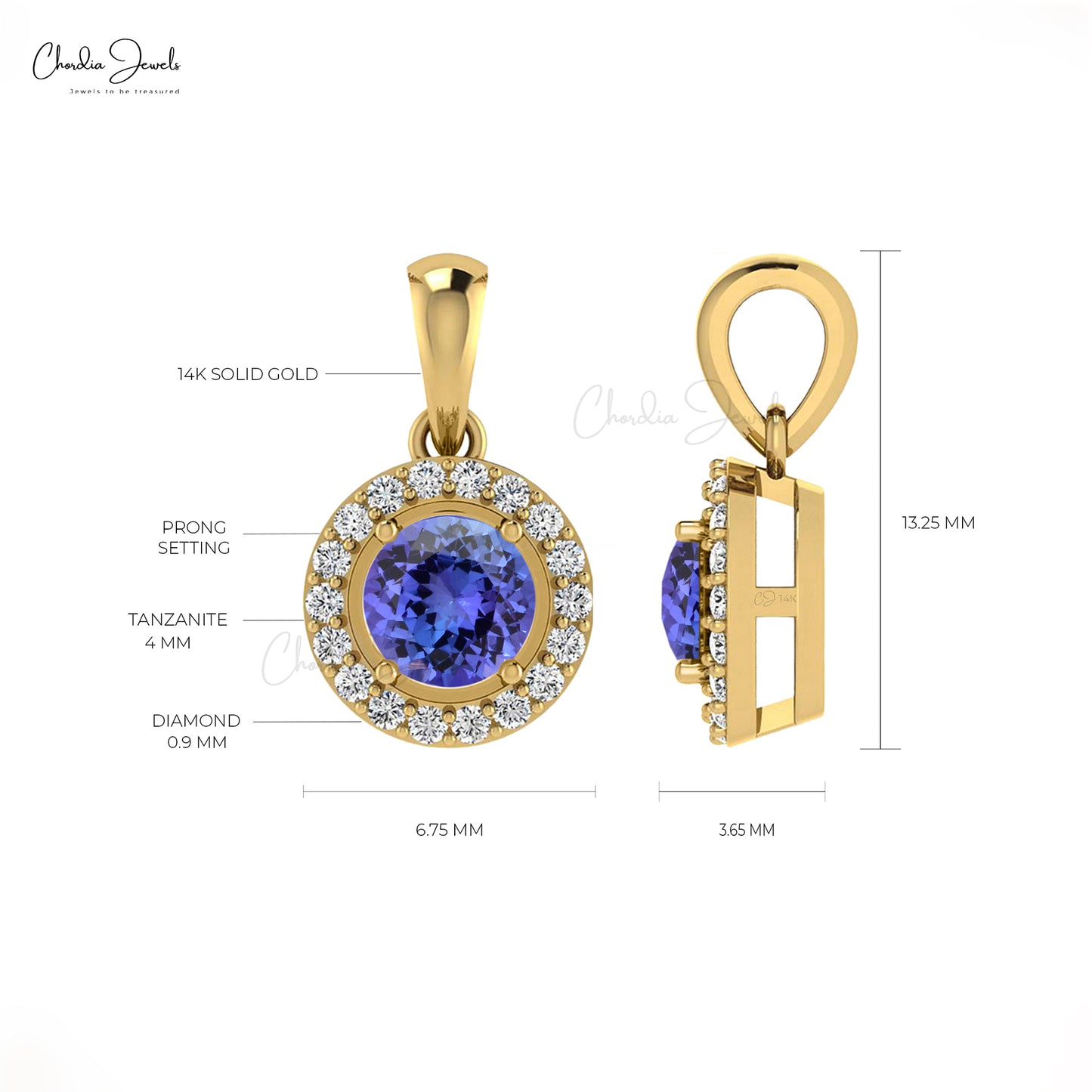 Beautiful Attractive White Diamond Halo Pendant Necklace Genuine Blue Tanzanite Gemstone Pendant in 14k Real Gold Valentine's Day Gift