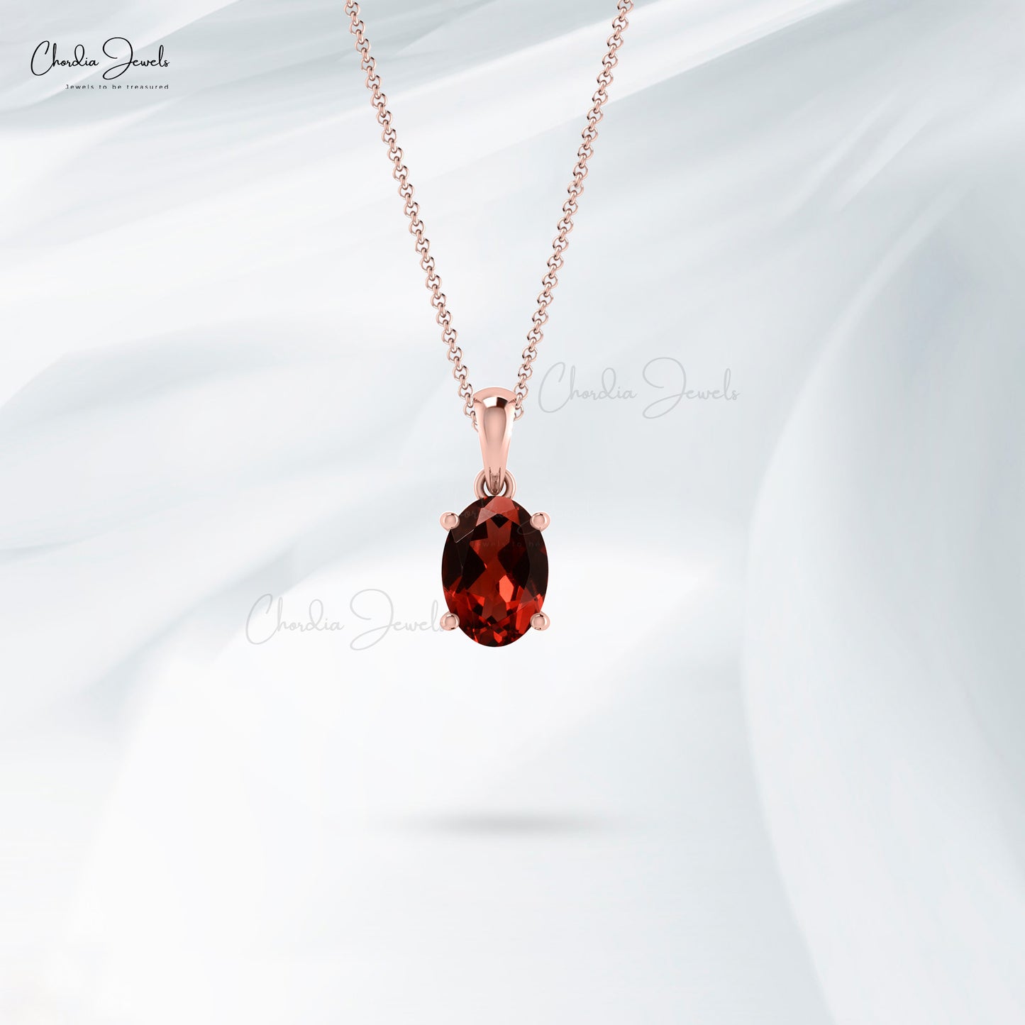 Oval Shaped 7x5mm Natural Solitaire Garnet Pendant