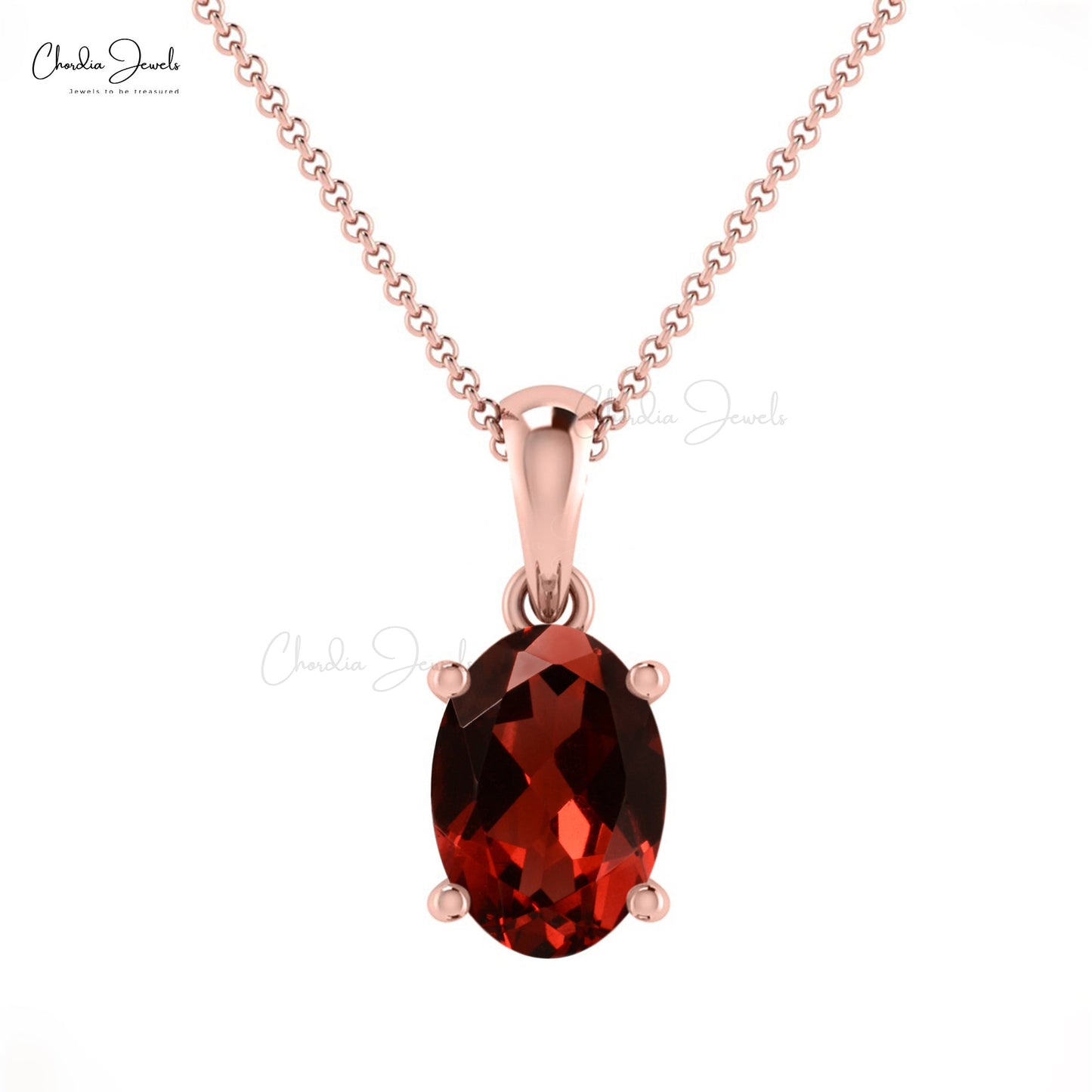 Oval Shaped 7x5mm Natural Solitaire Garnet Pendant
