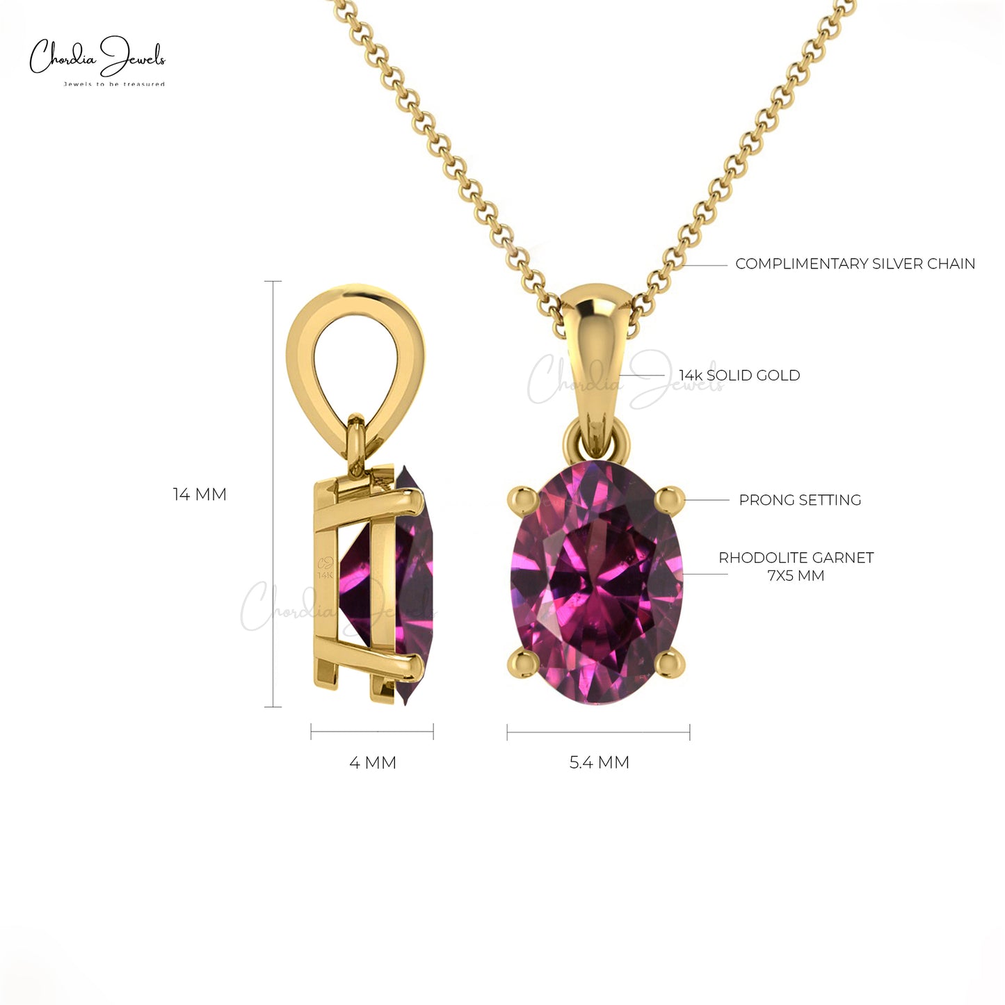 Oval Cut 7x5mm Natural Rhodolite Garnet Pendant