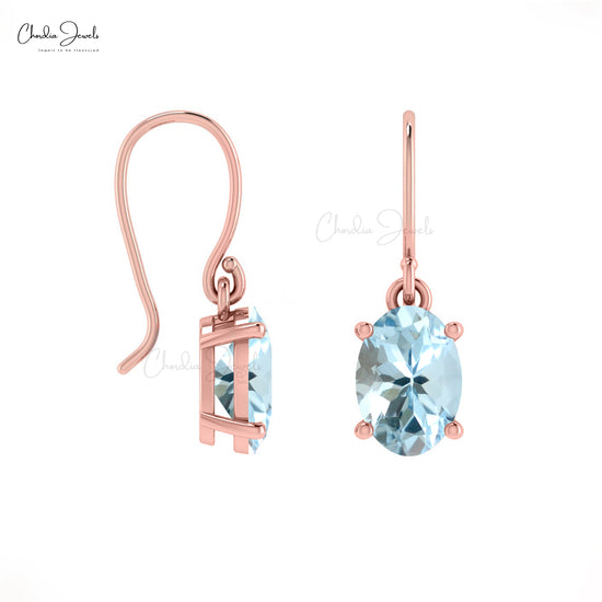 Natural Aquamarine Earring with 7x5mm Fish Hook Earwire