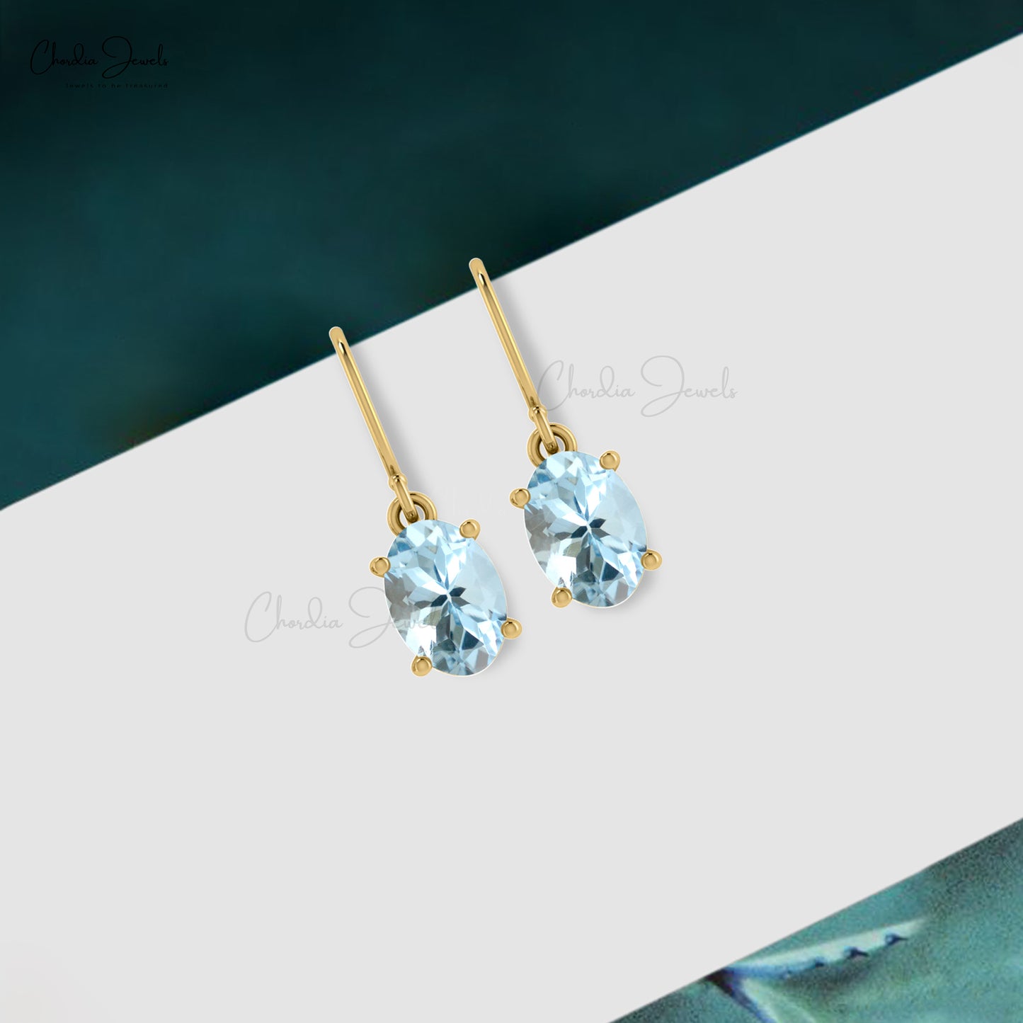 Natural Aquamarine Earring with 7x5mm Fish Hook Earwire