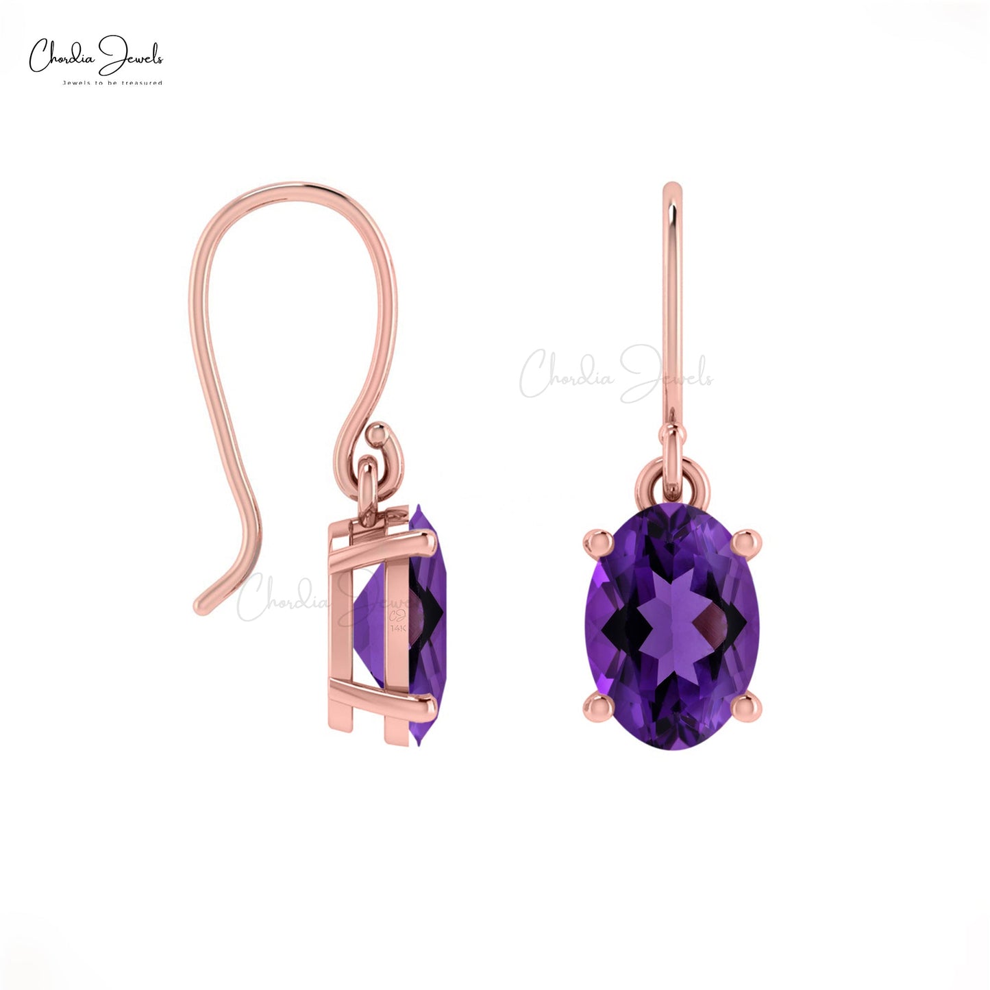 Load image into Gallery viewer, Natural Purple Amethyst 7x5mm Oval Cut Dangle Earrings, 1.44 Ct February Birthstone Gemstone Birthday Gift Earring, 14k Solid Gold Minimalist Jewelry For Anniversary
