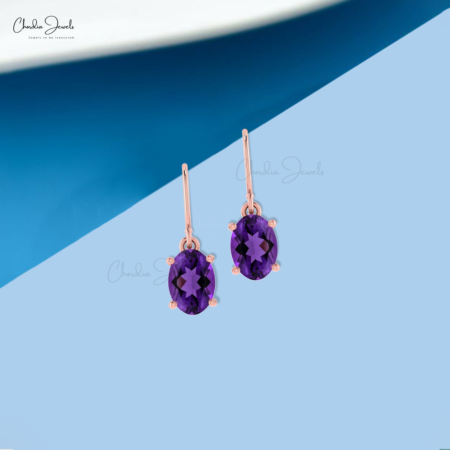 Amethyst Dangle Fish Hook Earring in 14k Rose Gold
