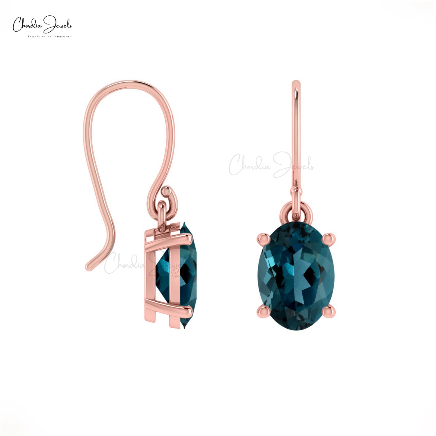 Trendy Fashionable Danglers in 14k Pure Gold December Birthstone Natural London Blue Topaz Dangling Earrings Minimalist Jewelry For Wife