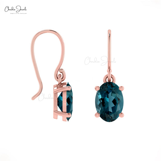 Trendy Fashionable Danglers in 14k Pure Gold December Birthstone Natural London Blue Topaz Dangling Earrings Minimalist Jewelry For Wife