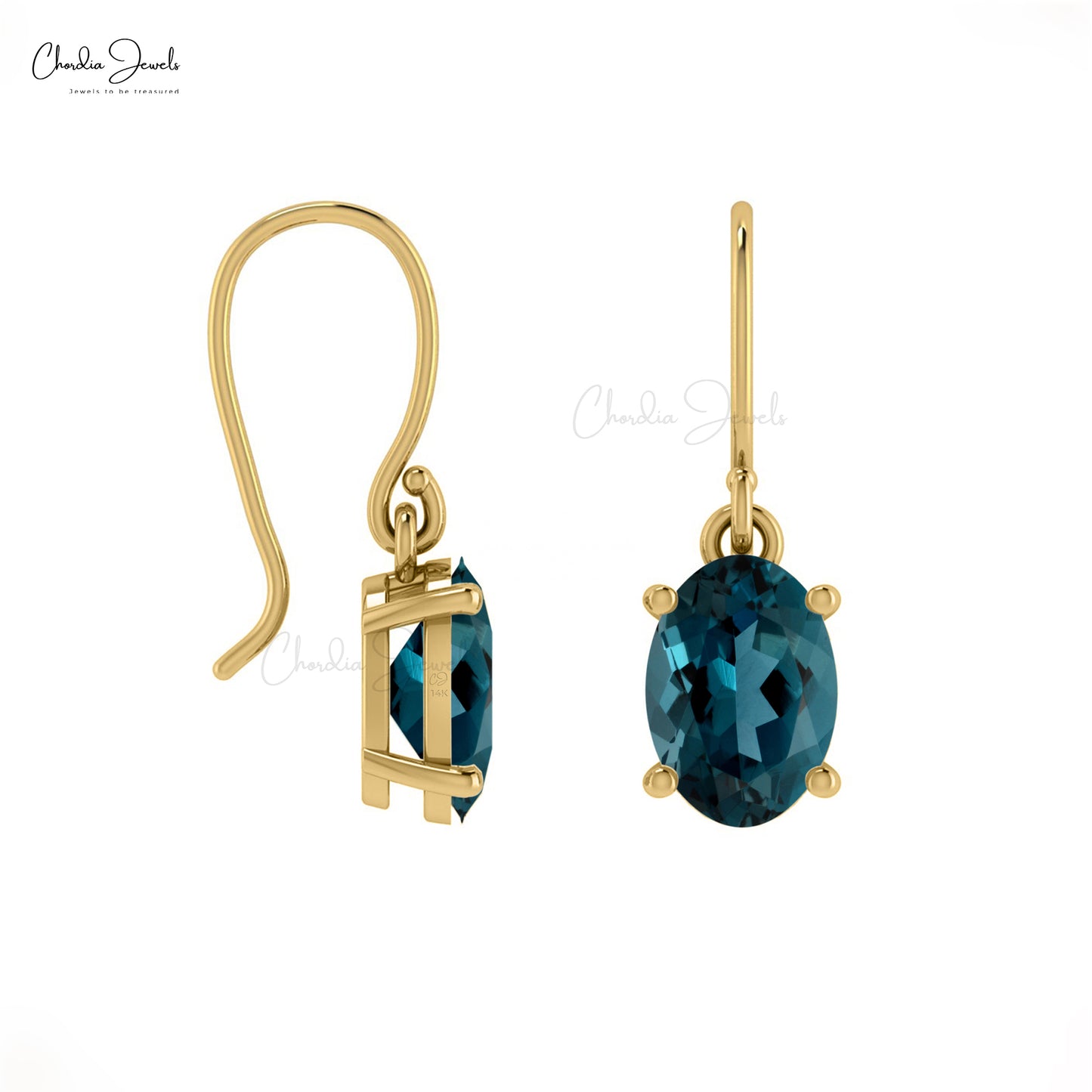Trendy Fashionable Danglers in 14k Pure Gold December Birthstone Natural London Blue Topaz Dangling Earrings Minimalist Jewelry For Wife