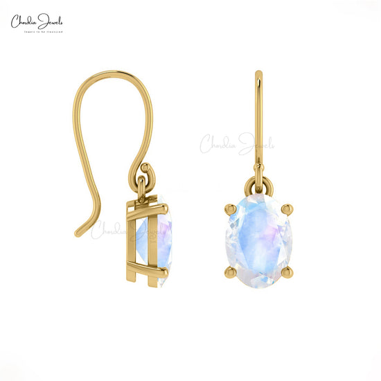 7x5mm Natural Rainbow Moonstone Earring with Fish Hook Earwire