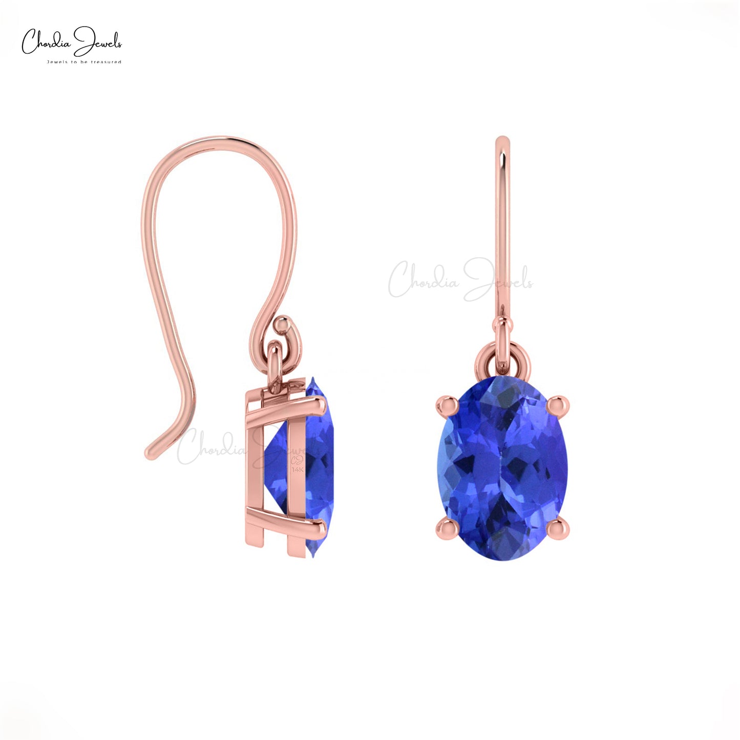 14k Gold AAA Tanzanite Dangle Earrings