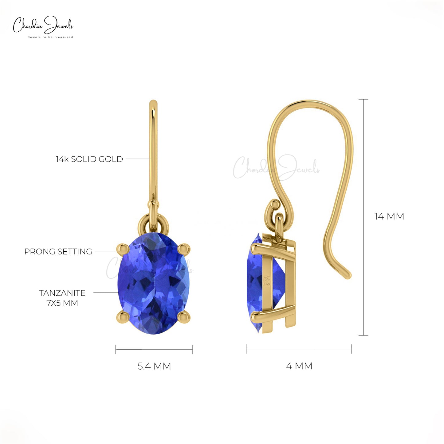 14k Gold AAA Tanzanite Dangle Earrings
