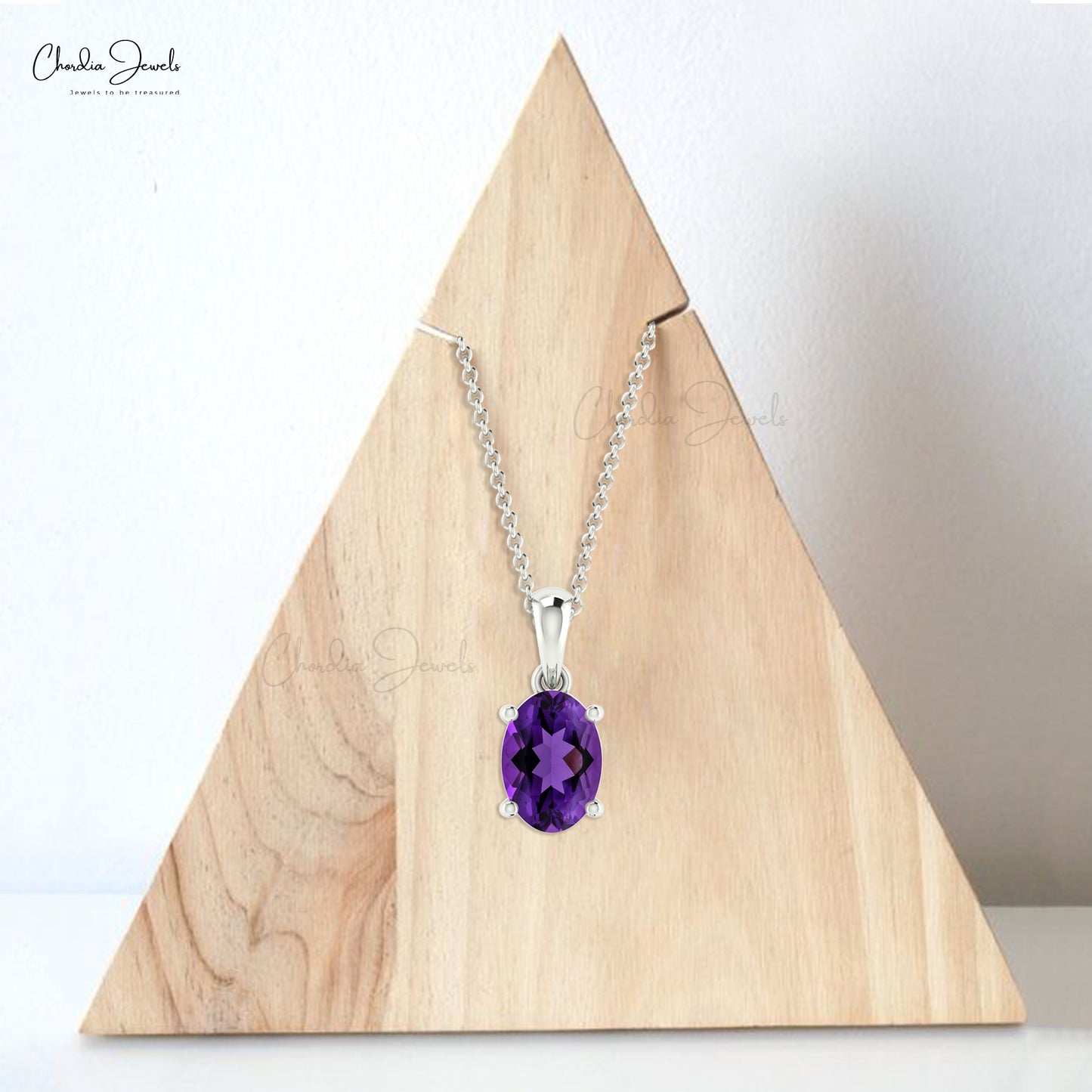 Natural Amethyst Pendant, 14k Solid Gold Prong Set Pendant, 7x5mm Oval Faceted Gemstone Handmade Pendant Gift for Women