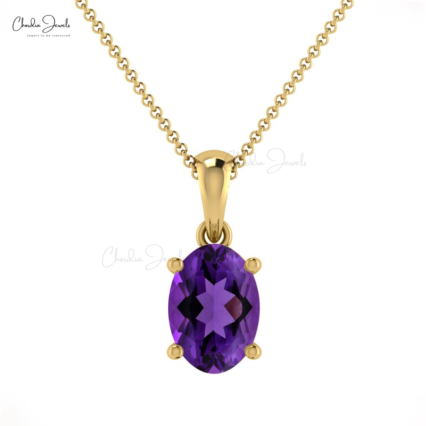 Natural Amethyst Pendant, 14k Solid Gold Prong Set Pendant, 7x5mm Oval Faceted Gemstone Handmade Pendant Gift for Women