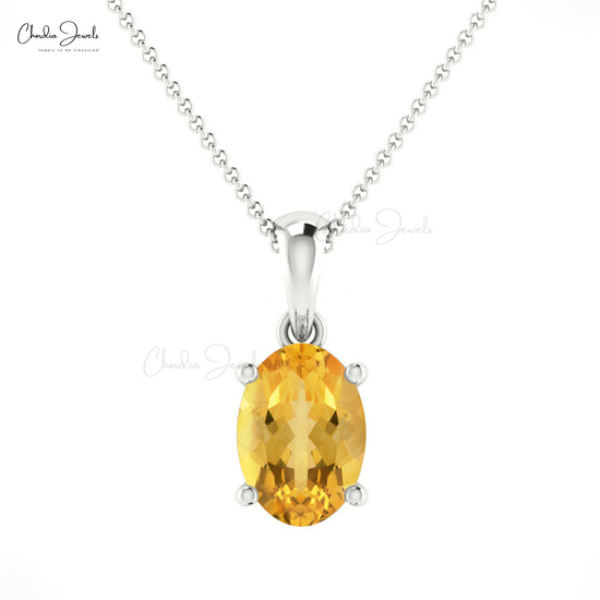 Women's Elegant Real 14k Gold Solitaire Charms Pendant Necklace Natural Yellow Citrine Gemstone Pendant Light Weight Jewelry For Women