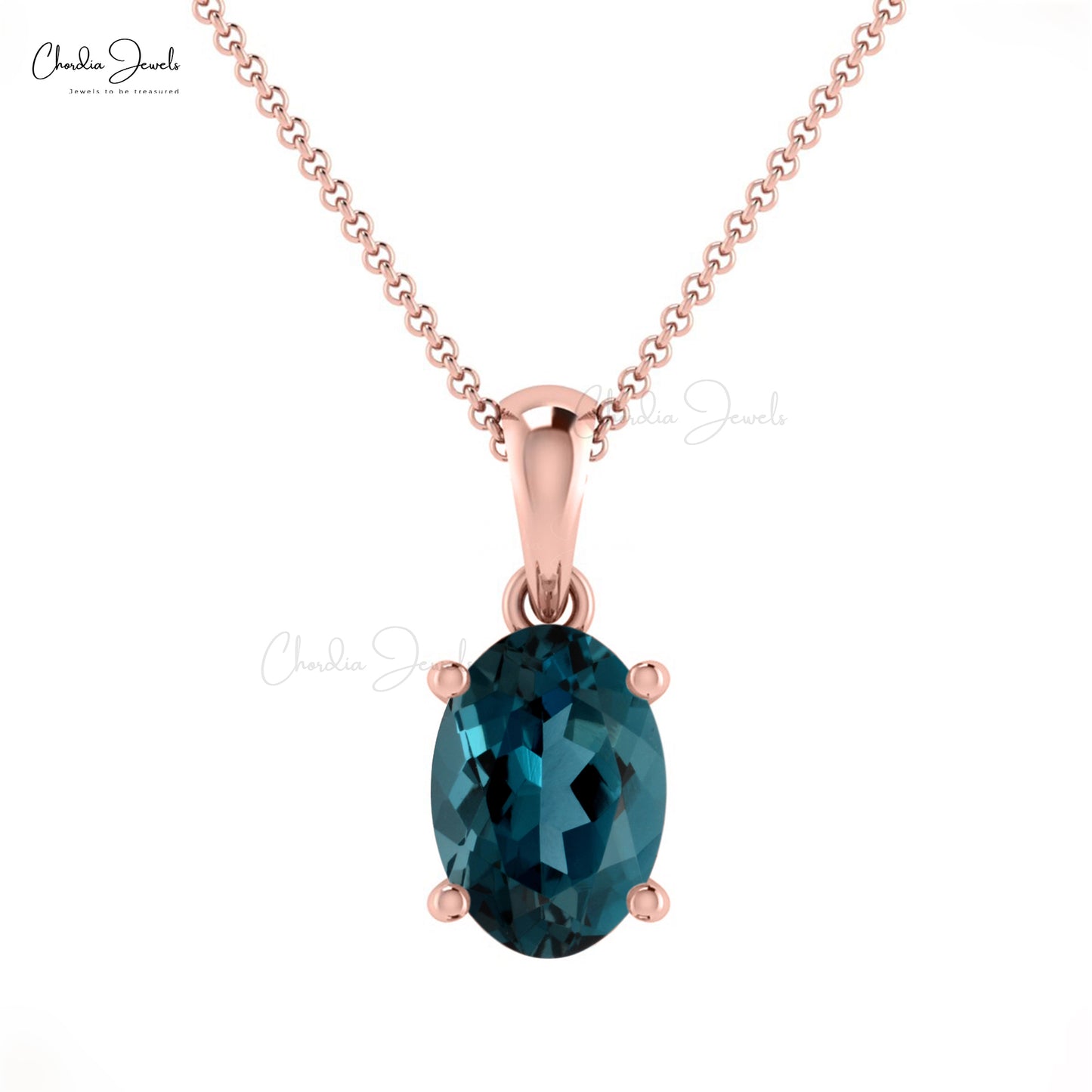 Vintage Oval Shape Natural Gemstone Pendant Necklace December Birthstone London Blue Topaz Pendant 14k Pure Gold Fine Jewelry For Gift