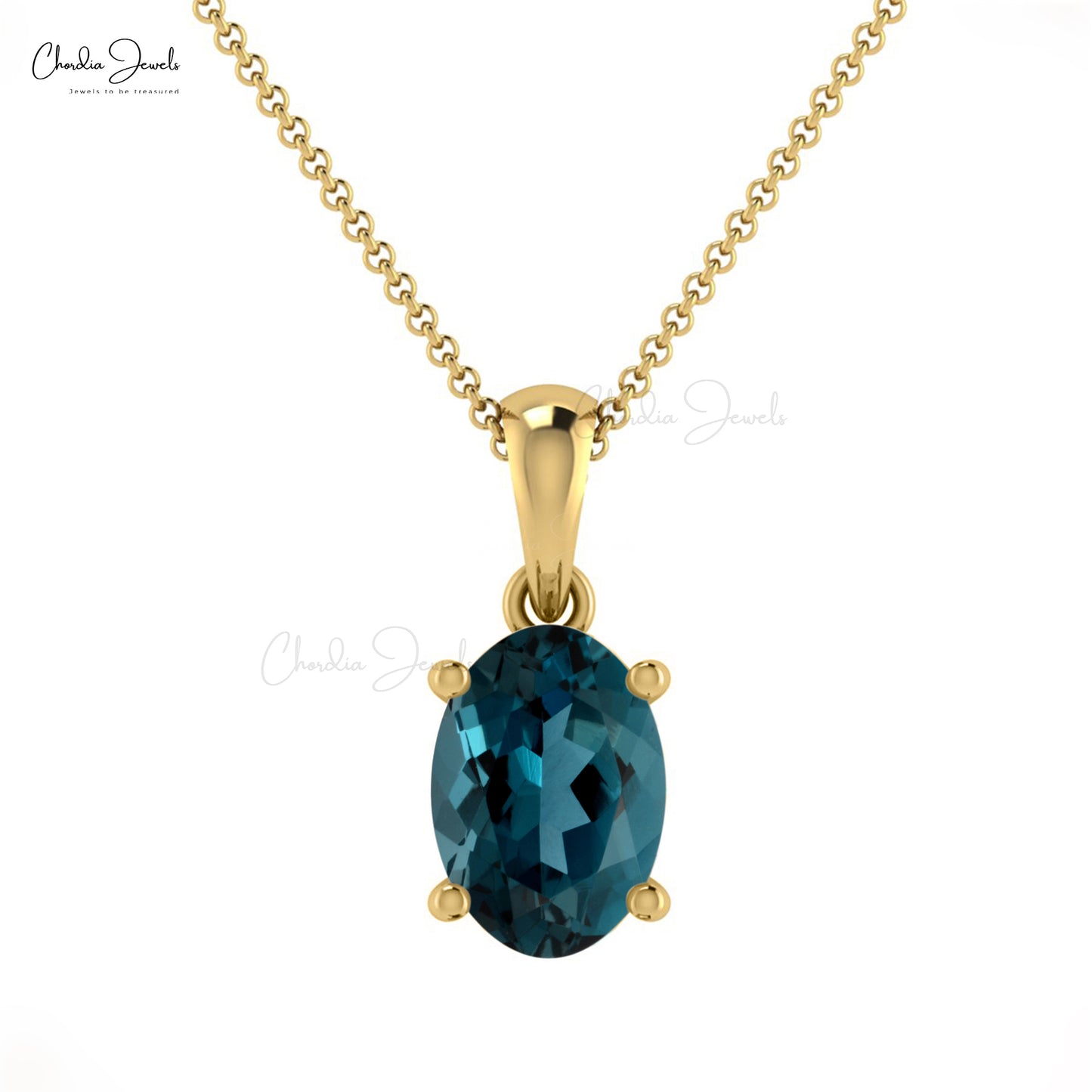 Vintage Oval Shape Natural Gemstone Pendant Necklace December Birthstone London Blue Topaz Pendant 14k Pure Gold Fine Jewelry For Gift