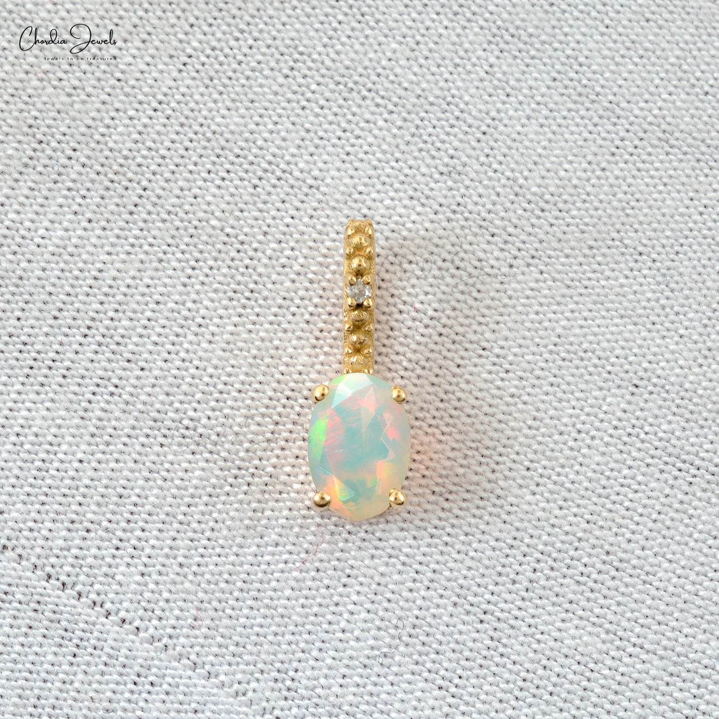 Two Stone Minimal Pendant in 14k Yellow Gold Opal And Diamond Women Pendant