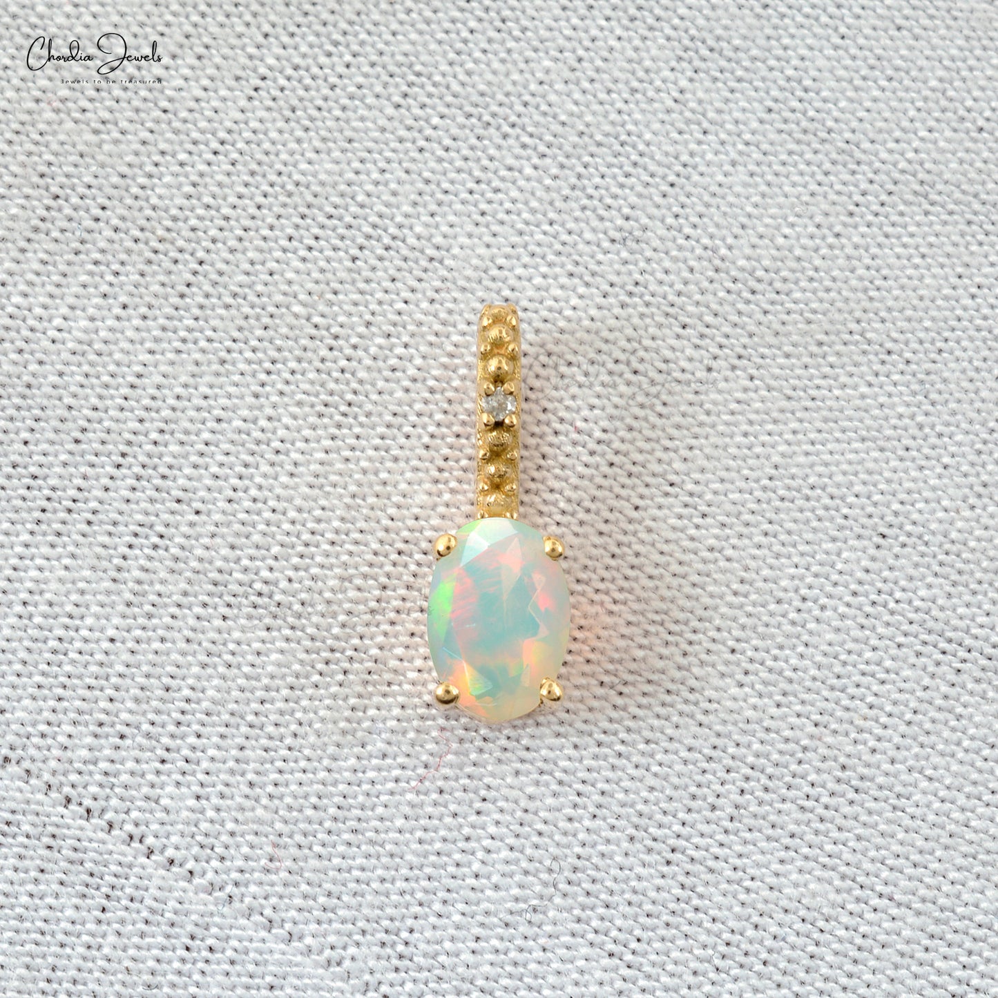 Natural White Diamond & Fir Opal Gemstone Hidden Bail Pendant Necklace 14k Sold Yellow Gold Handmade Jewelry For Her