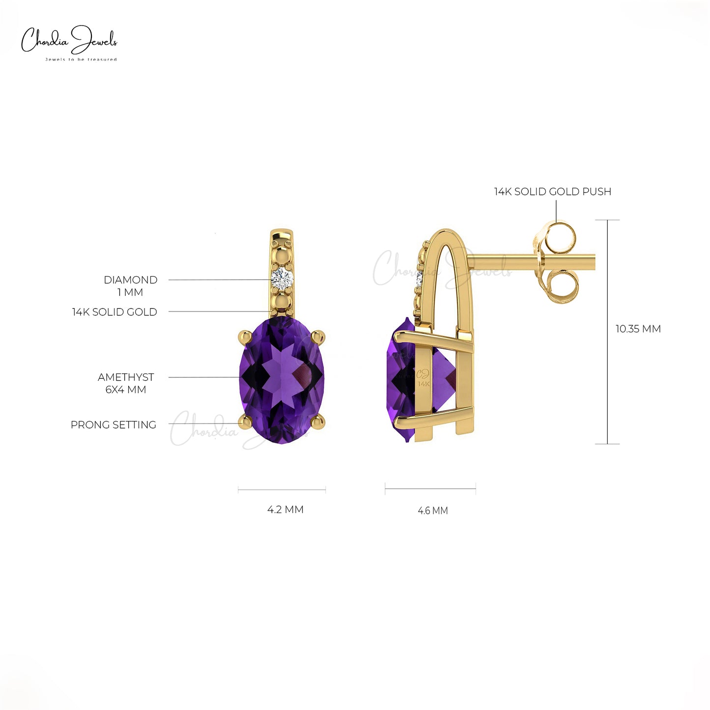 Unique Oval-Cut Amethyst 14k Gold & G-H Diamond Earring