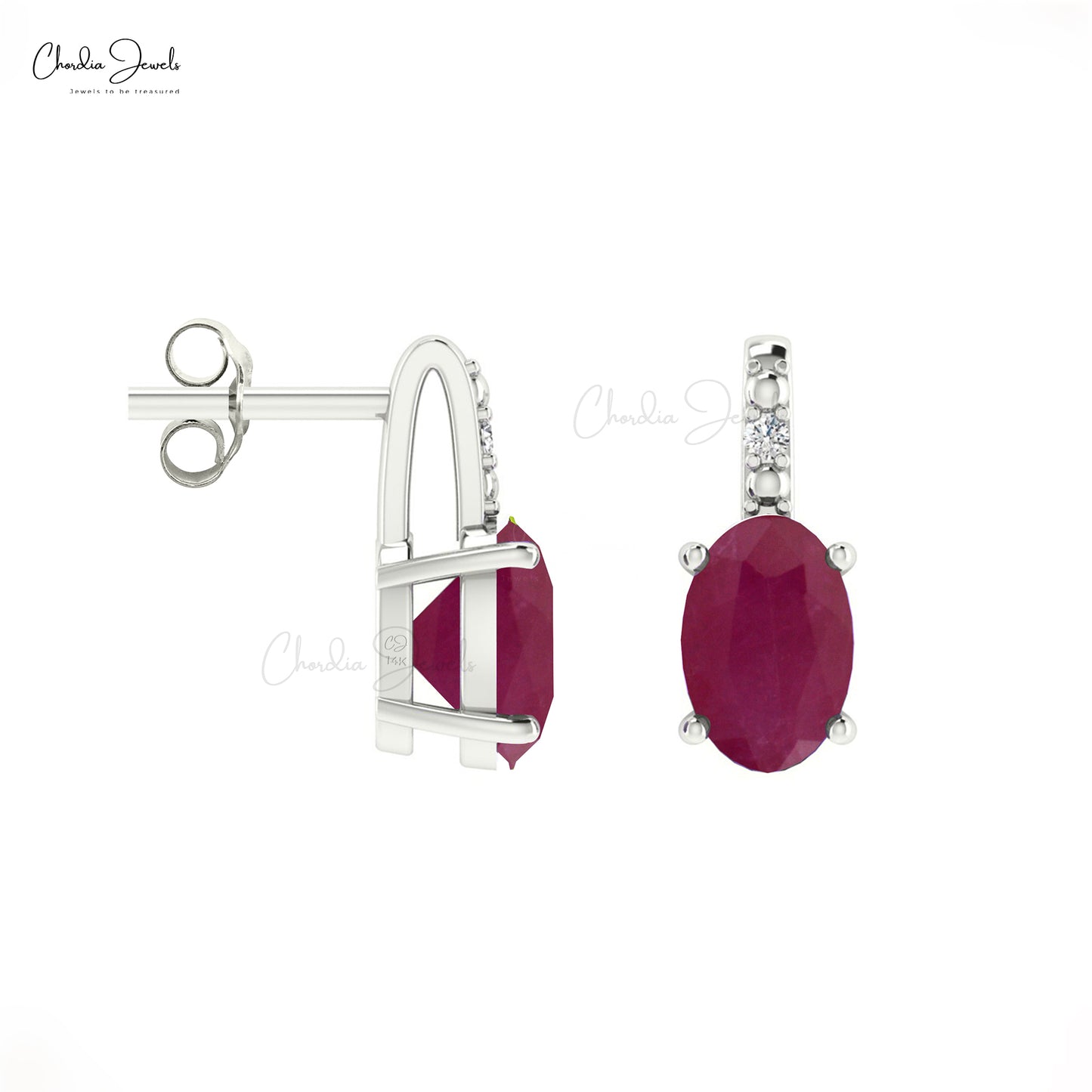 Load image into Gallery viewer, July Birthstone Ruby &amp;amp; Diamond Earrings in 14K Gold for Gift
