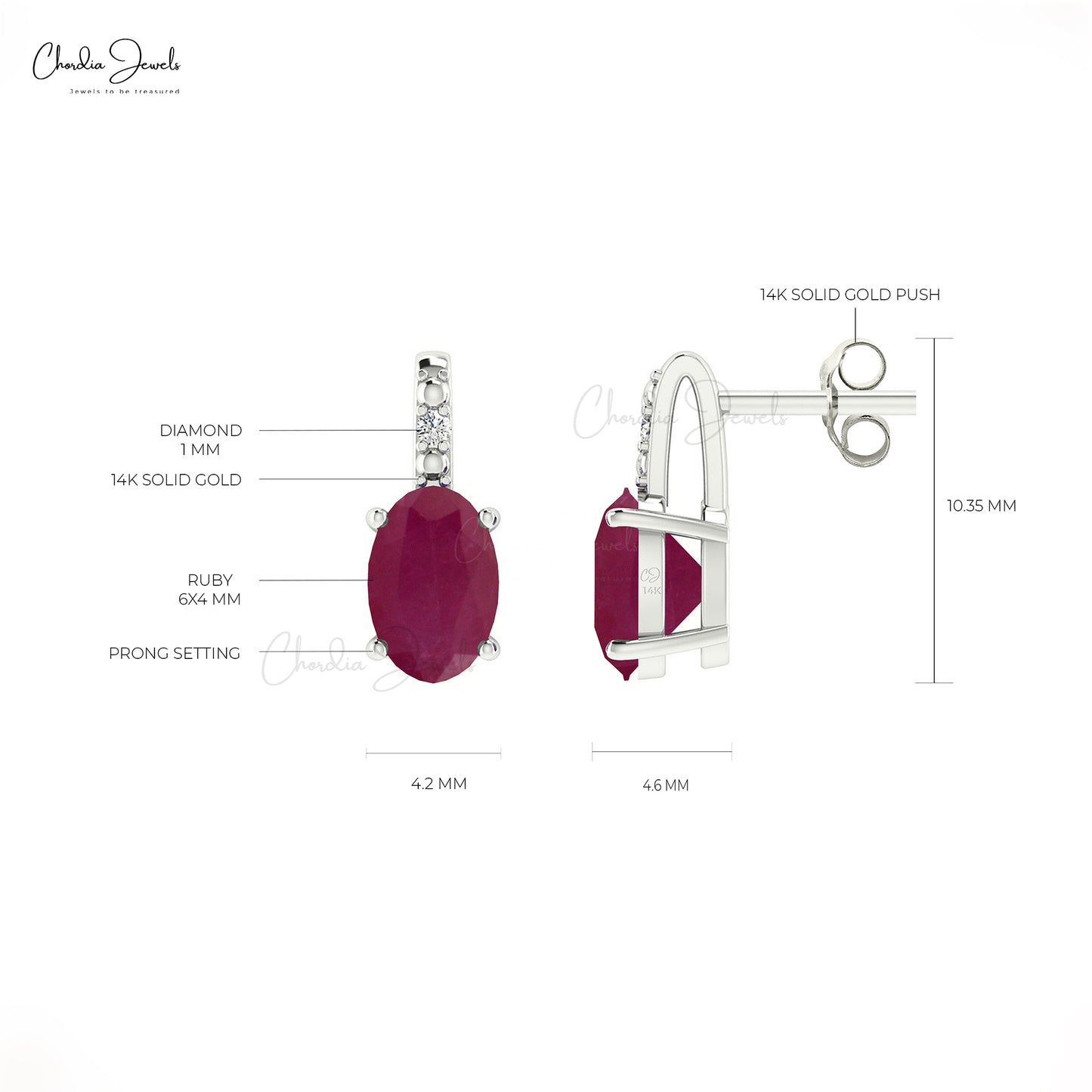 July Birthstone Ruby & Diamond Earrings in 14K Gold for Gift