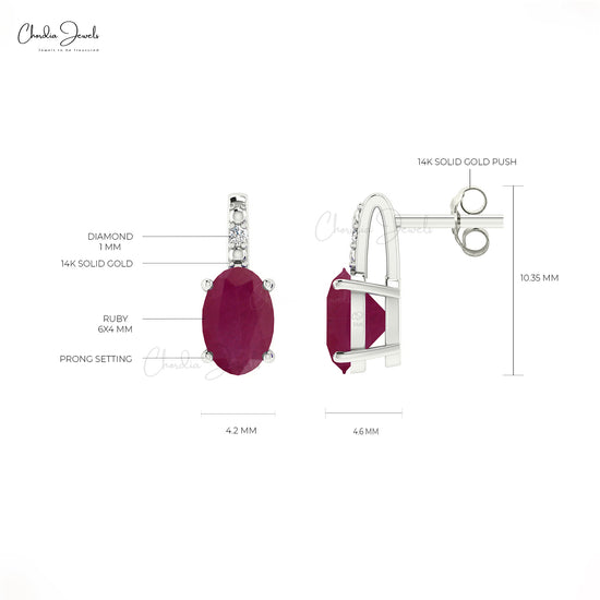 July Birthstone Ruby & Diamond Earrings in 14K Gold for Gift